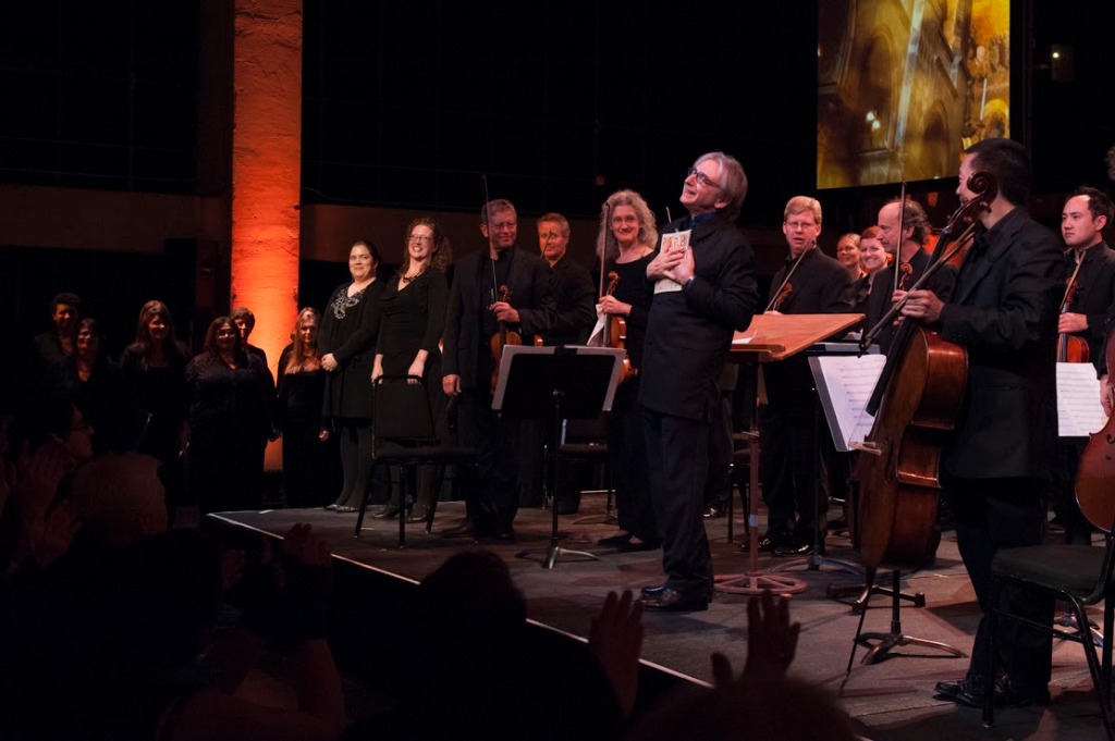 Beaming MTT (Michael Tilson Thomas) conducts members of the SF Symphony and Chorus in Monteverdi’s “Magnificat” (1610) from “Vespro della Beata Vergine.”  Photo: courtesy SFS